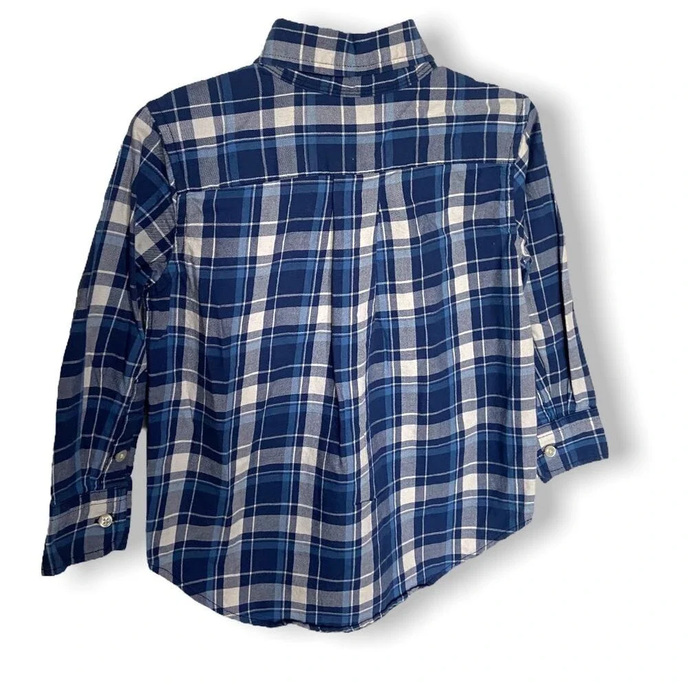 Ralph Lauren Boys Shirt Size 2‎ 2T Long Sleeve Button Down Navy Blue Plaid Dress